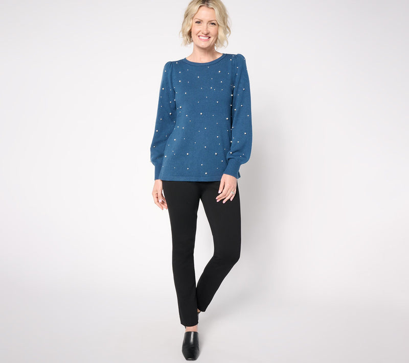 Dennis Basso Fashion Sweater with Simulated Pearl Embellishment — View 11