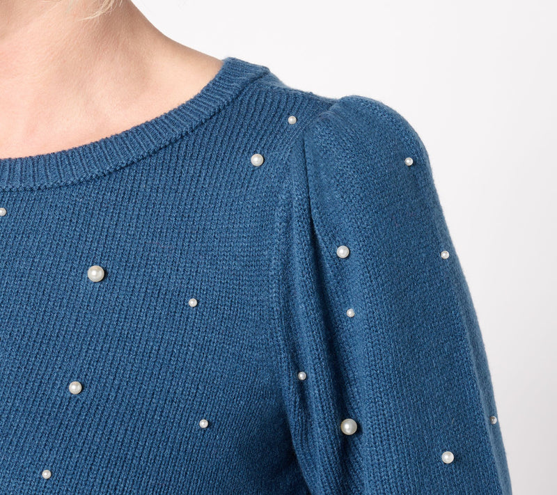 Dennis Basso Fashion Sweater with Simulated Pearl Embellishment — View 12