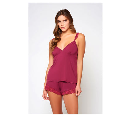 iCollection Viscose Soft Cup Cami & Short Set with Lace Trim