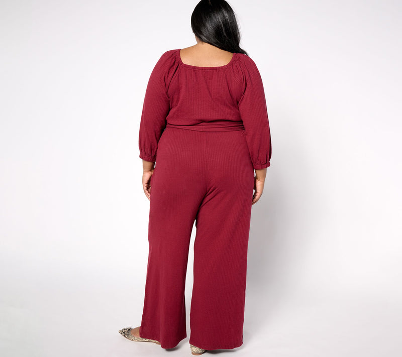 AnyBody Regular DayDreamer Knit 3/4 Sleeve Tie Waist Jumpsuit — View 8