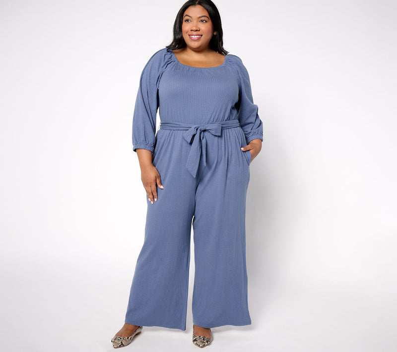 AnyBody Regular DayDreamer Knit 3/4 Sleeve Tie Waist Jumpsuit — View 7