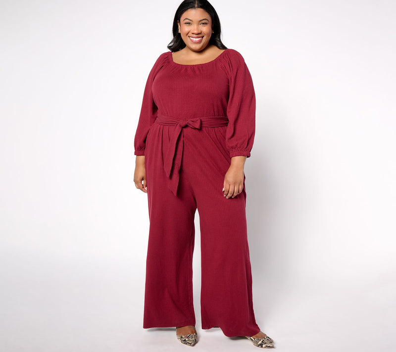 AnyBody Petite DayDreamer Knit 3/4 Sleeve Tie Waist Jumpsuit — View 5