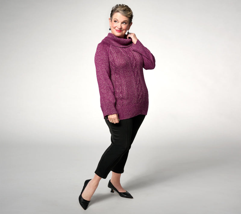 Studio Park X Jane Treacy Cowl Neck Cable Sweater w/ Lurex — View 5