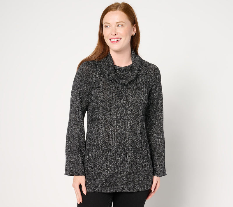 Studio Park X Jane Treacy Cowl Neck Cable Sweater w/ Lurex — View 9