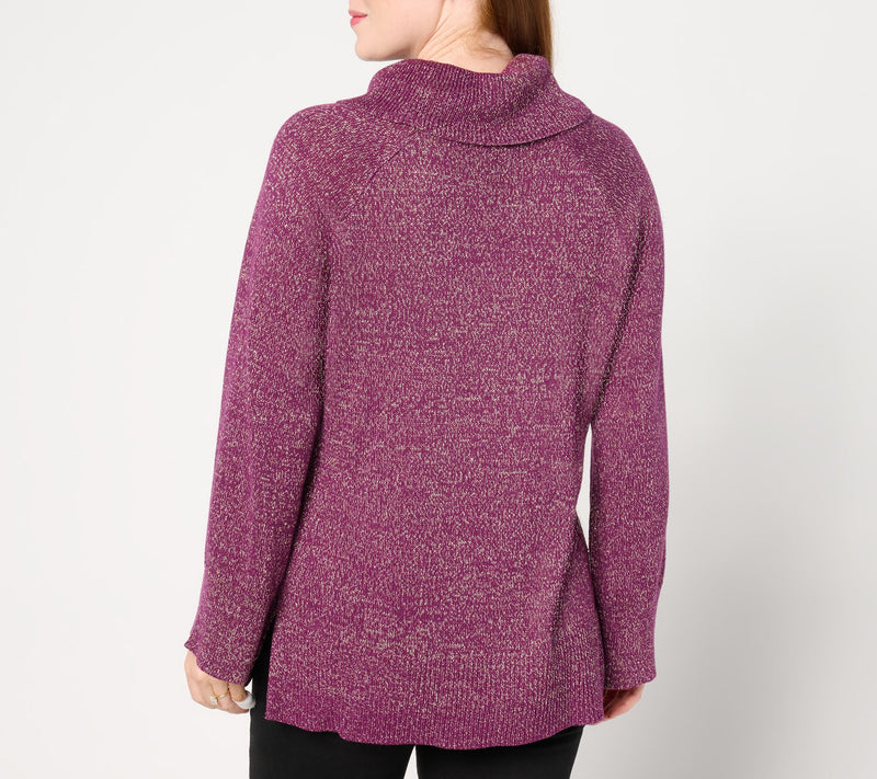 Studio Park X Jane Treacy Cowl Neck Cable Sweater w/ Lurex — View 2