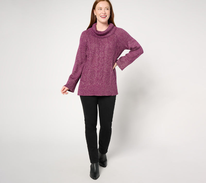 Studio Park X Jane Treacy Cowl Neck Cable Sweater w/ Lurex — View 3