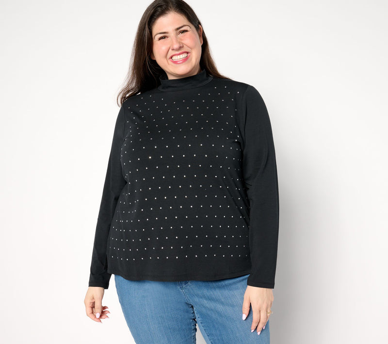 Studio Park X Jane Treacy Mock Neck Rhinestone Knit Top — View 5
