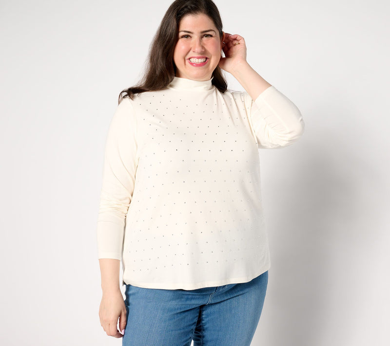 Studio Park X Jane Treacy Mock Neck Rhinestone Knit Top — View 7