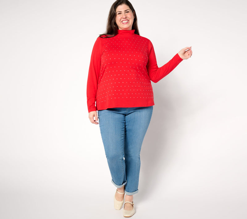 Studio Park X Jane Treacy Mock Neck Rhinestone Knit Top — View 9