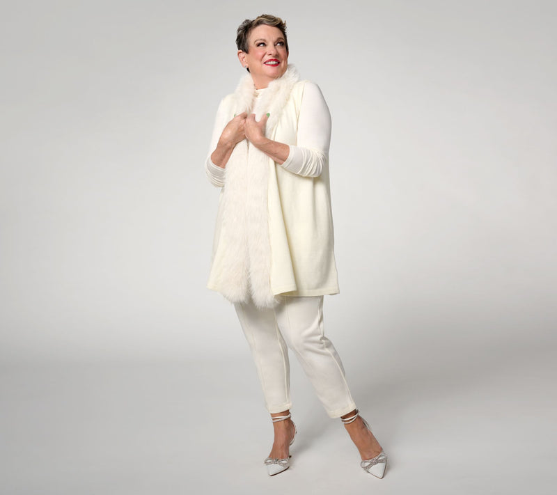 Studio Park X Jane Treacy Draped Sweater Vest with Faux Fur Trim — View 9