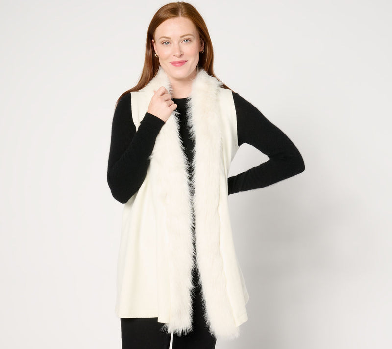 Studio Park X Jane Treacy Draped Sweater Vest with Faux Fur Trim — View 3