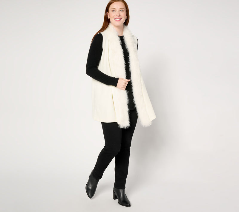 Studio Park X Jane Treacy Draped Sweater Vest with Faux Fur Trim — View 7