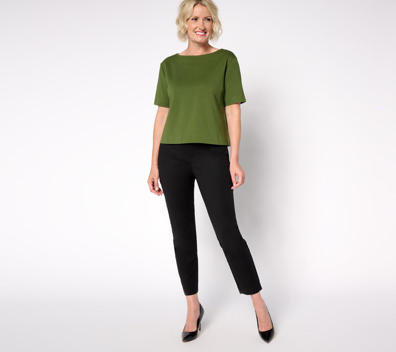 Isaac Mizrahi Live! Sublime Stretch Ponte Elbow Sleeve Boat Neck Top — View 4