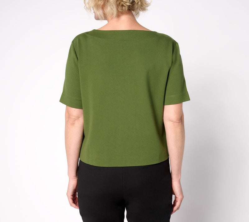 Isaac Mizrahi Live! Sublime Stretch Ponte Elbow Sleeve Boat Neck Top — View 3