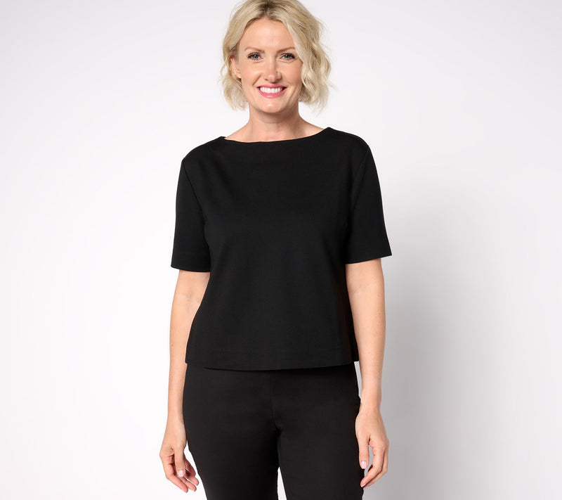 Isaac Mizrahi Live! Sublime Stretch Ponte Elbow Sleeve Boat Neck Top — View 11