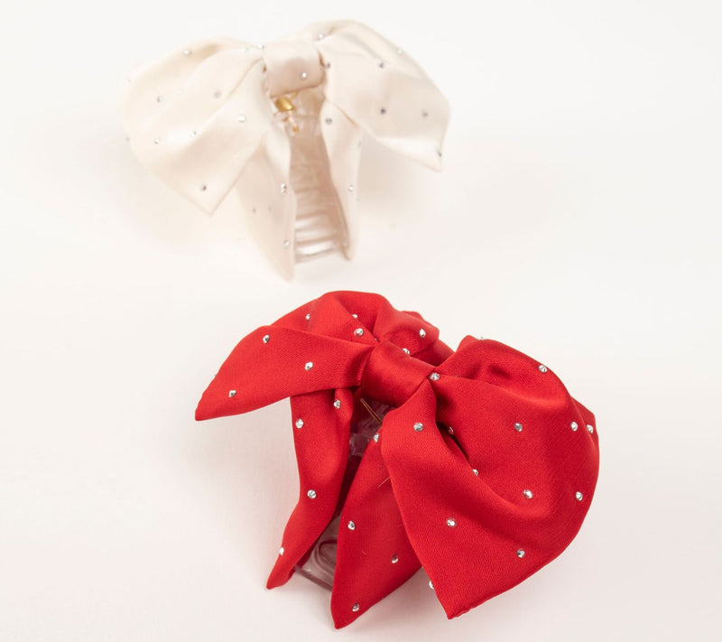 Violet & Brooks Sloane Satin Bow Claw Clip Duowith Crystals — View 10