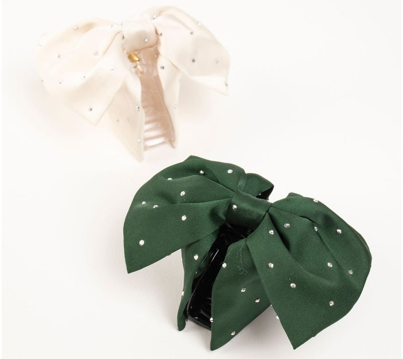 Violet & Brooks Sloane Satin Bow Claw Clip Duowith Crystals — View 12