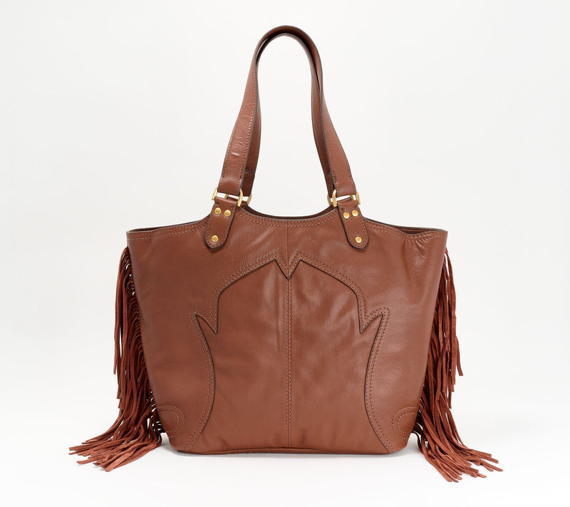 Vince Camuto Sandi Genuine Leather Tote with Fringe — Main view