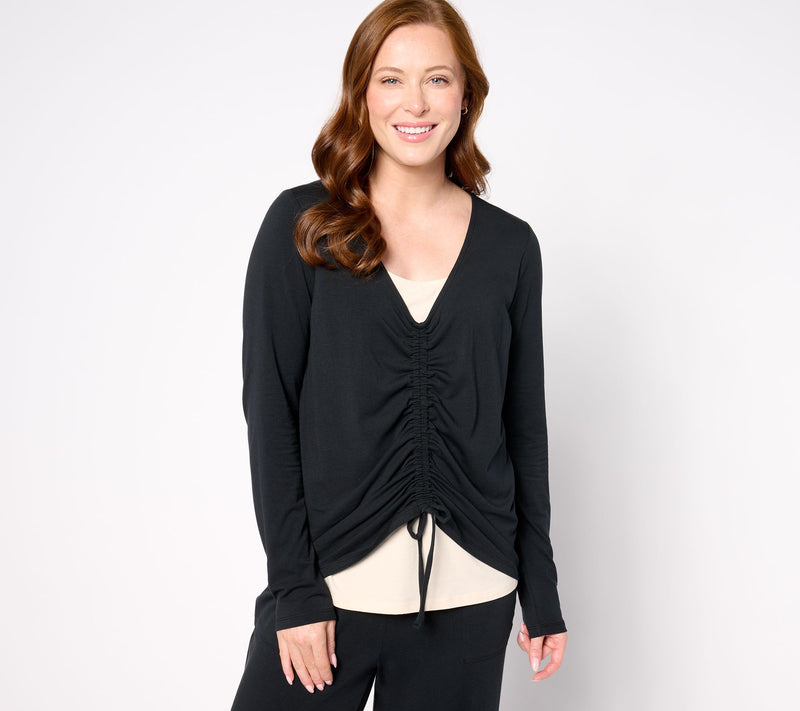 AnyBody Cozy Knit Ruched Front 2-for-1 Top — View 9