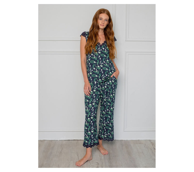 LATTELOVE Lace Trim Top & Cropped Pant Lounge Set — View 3