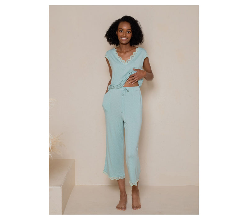 LATTELOVE Lace Trim Top & Cropped Pant Lounge Set — View 7