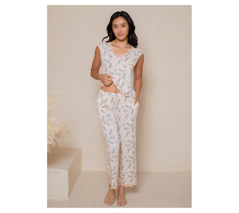 LATTELOVE Lace Trim Top & Cropped Pant Lounge Set — View 5