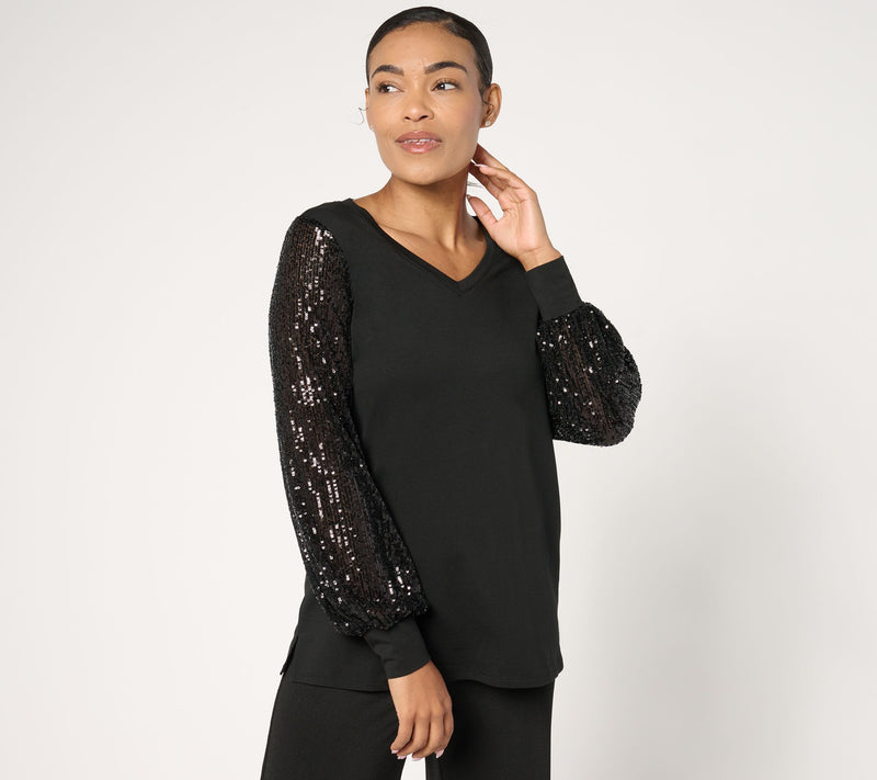 Jingle Belles by Kim Gravel TripleLuxe Knit Sequin Top — View 7