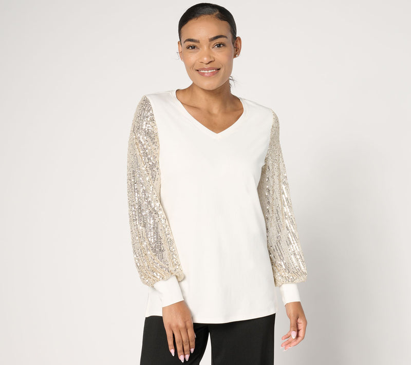 Jingle Belles by Kim Gravel TripleLuxe Knit Sequin Top — View 5