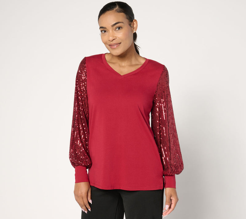 Jingle Belles by Kim Gravel TripleLuxe Knit Sequin Top — View 9