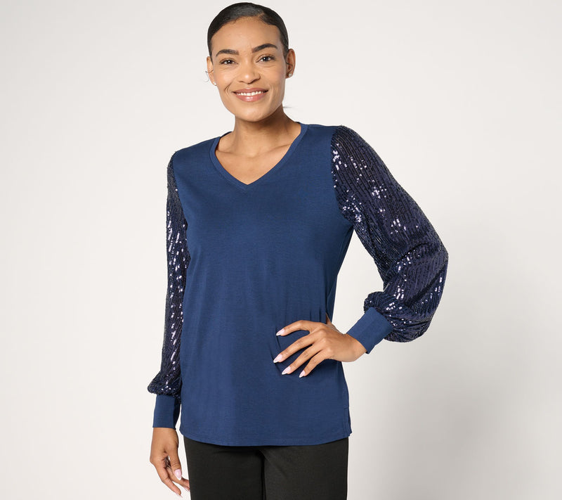 Jingle Belles by Kim Gravel TripleLuxe Knit Sequin Top — View 11
