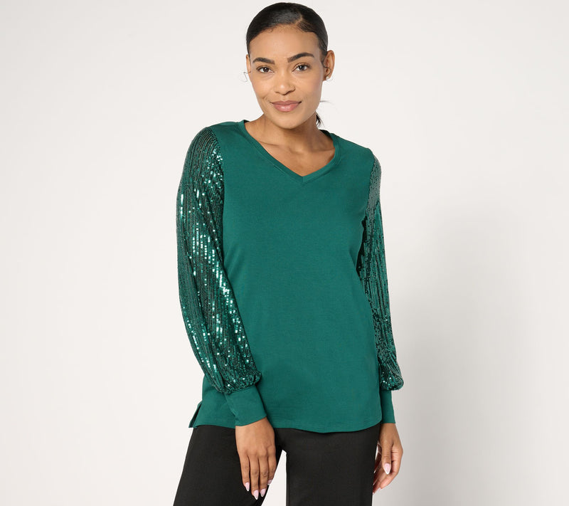 Jingle Belles by Kim Gravel TripleLuxe Knit Sequin Top — Main view