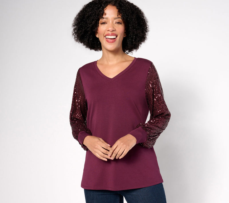 Jingle Belles by Kim Gravel TripleLuxe Knit Sequin Top — View 13