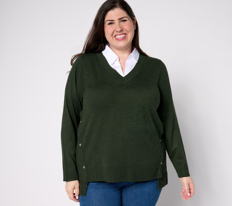 Denim & Co. Collared 2fer V-Neck Sweater — View 10