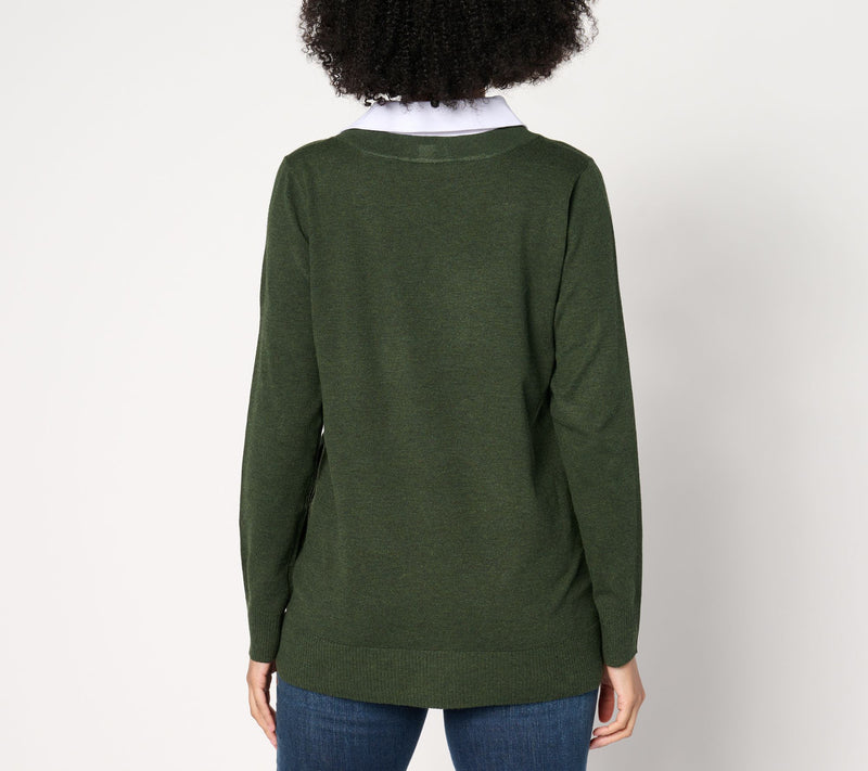 Denim & Co. Collared 2fer V-Neck Sweater — View 11