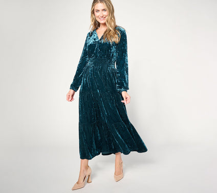 Belle Boho by Kim Gravel Petite Crushed Velvet Tiered Maxi Dress
