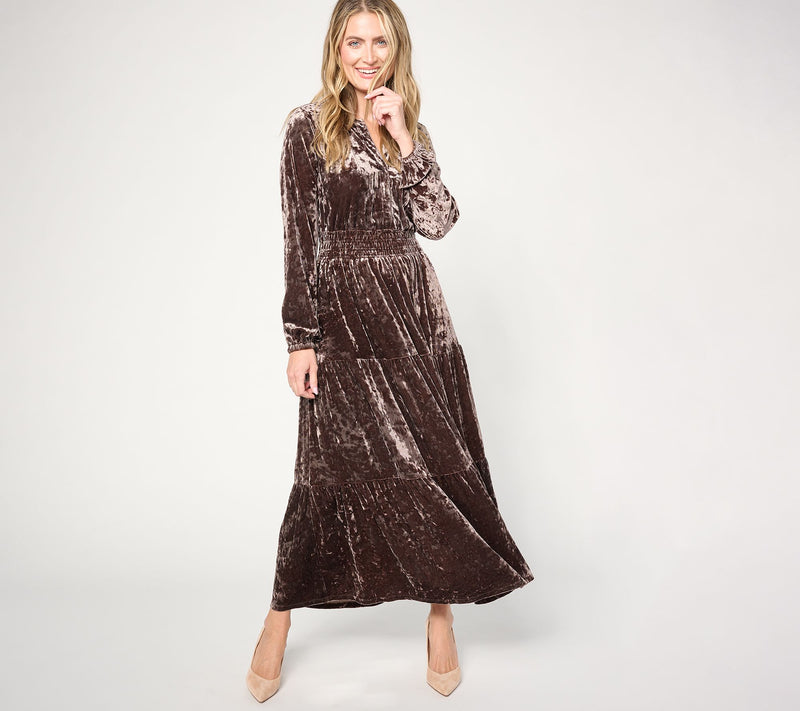 Belle Boho by Kim Gravel Petite Crushed Velvet Tiered Maxi Dress — View 5