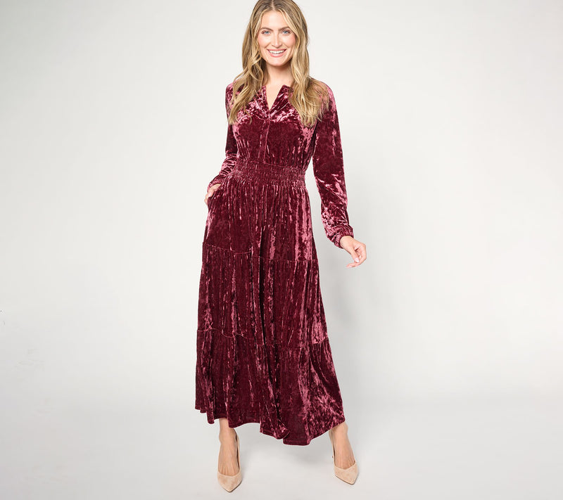 Belle Boho by Kim Gravel Petite Crushed Velvet Tiered Maxi Dress — View 7