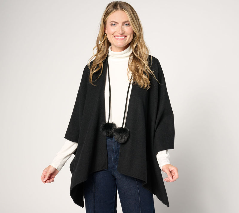 Jingle Belles by Kim Gravel Faux Fur Pom Pom Ruana — View 9