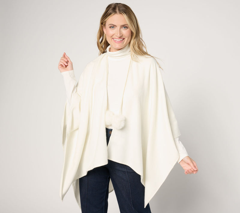 Jingle Belles by Kim Gravel Faux Fur Pom Pom Ruana — View 5