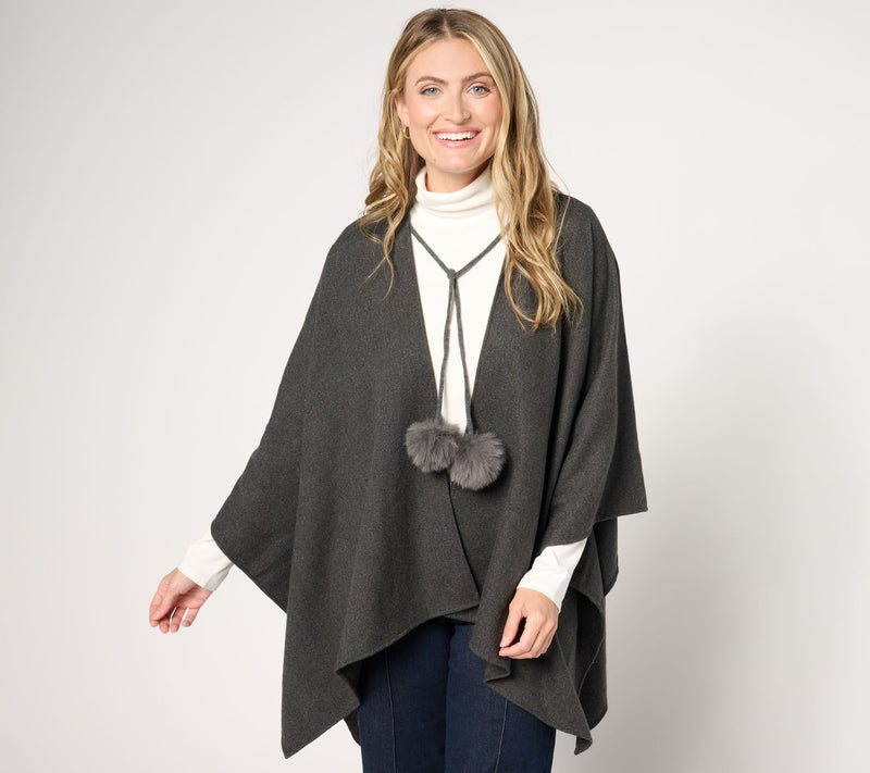Jingle Belles by Kim Gravel Faux Fur Pom Pom Ruana — View 11