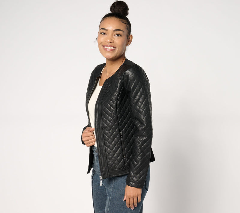Belle by Kim Gravel Faux Leather & Ponte Quilted Zip Jacket — View 5