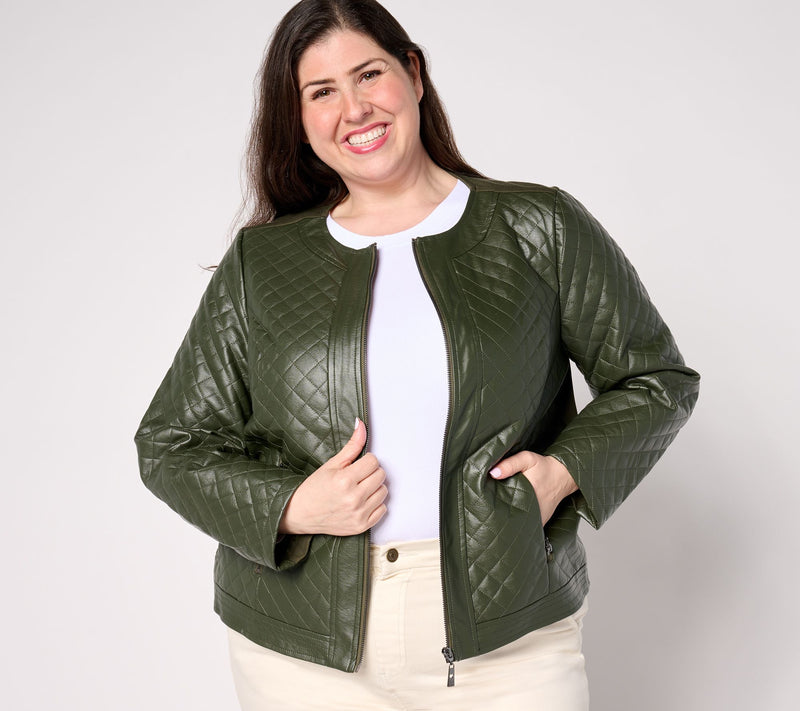 Belle by Kim Gravel Faux Leather & Ponte Quilted Zip Jacket — View 10