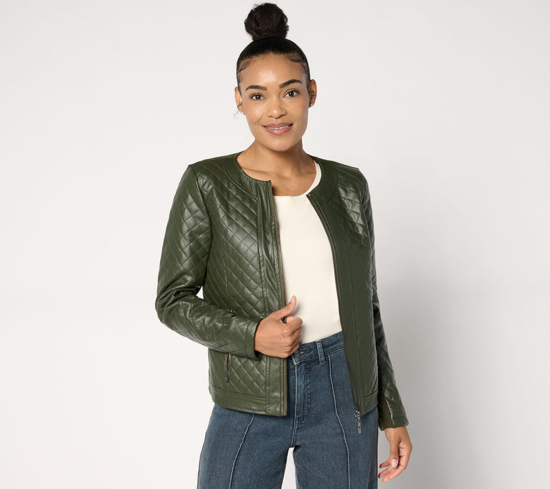 Belle by Kim Gravel Faux Leather & Ponte Quilted Zip Jacket — View 7