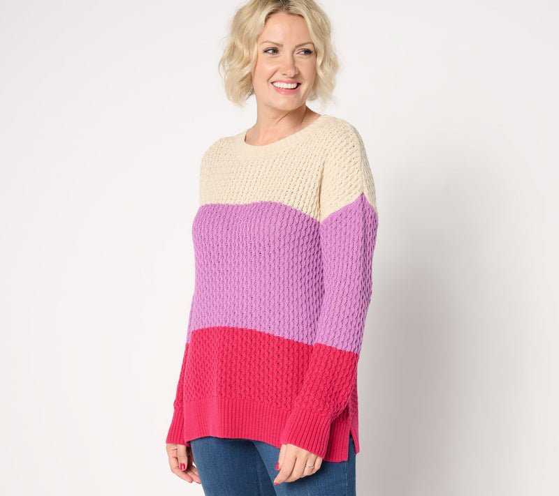 Belle by Kim Gravel Honeycomb Stitch Color Block Sweater — View 9