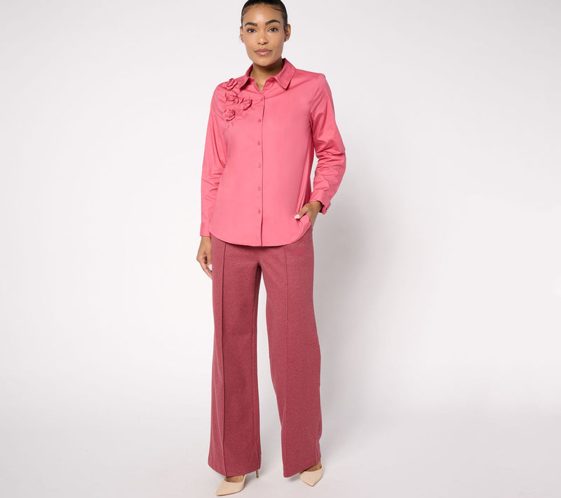 BEAUTIFUL by Lawrence Zarian Embellished Button-Front Poplin Shirt — View 10