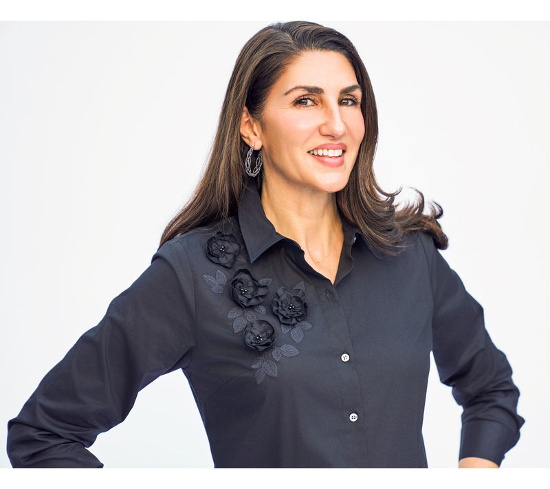 BEAUTIFUL by Lawrence Zarian Embellished Button-Front Poplin Shirt — View 12