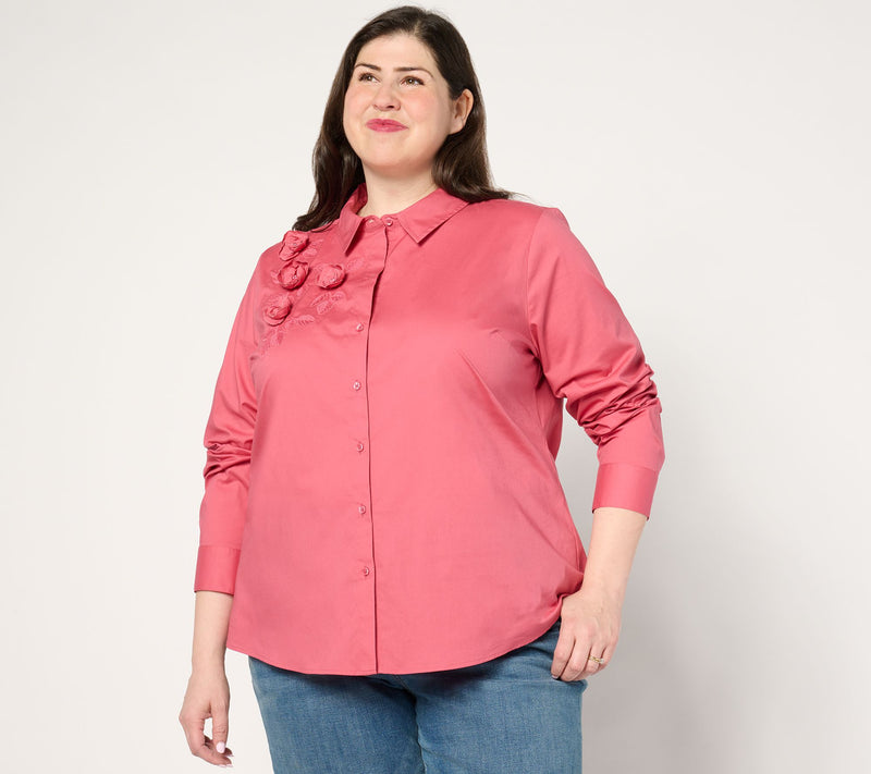 BEAUTIFUL by Lawrence Zarian Embellished Button-Front Poplin Shirt — View 8