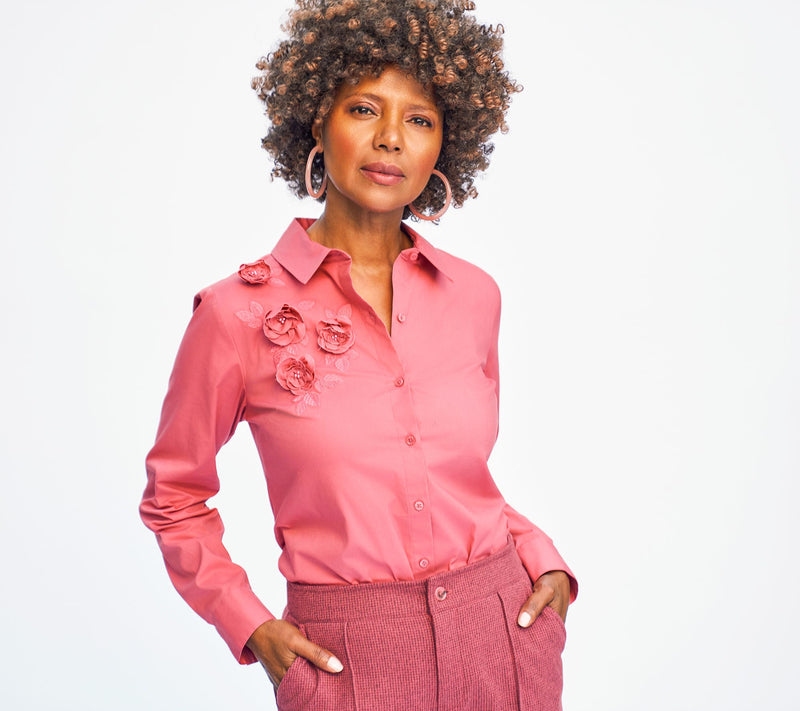 BEAUTIFUL by Lawrence Zarian Embellished Button-Front Poplin Shirt — View 13