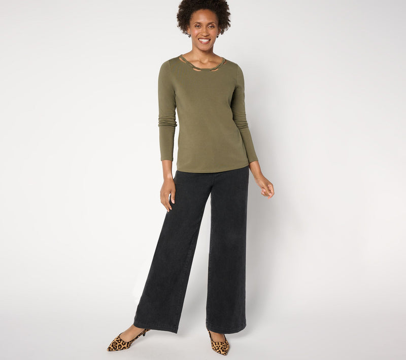 Women with Control Washed Cotton Tee with Twist Neck Detail — View 15