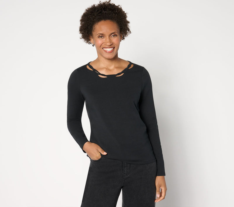 Women with Control Washed Cotton Tee with Twist Neck Detail — View 13
